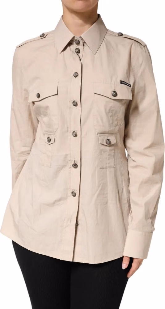 Dolce & Gabbana Beige Collared Long Sleeve Cotton Shirt Top