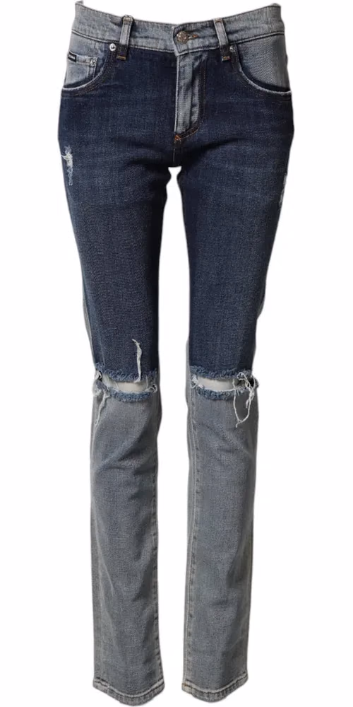 Dolce & Gabbana Blue Two Tone Cotton Men Skinny Denim Jeans