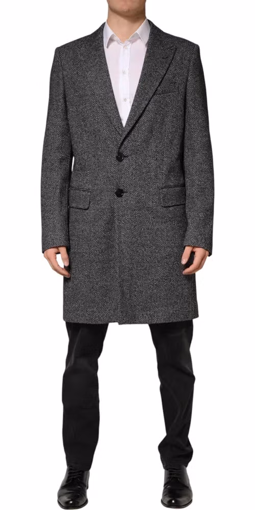 Dolce & Gabbana Gray Wool Blend Long Trench Coat Men Jacket