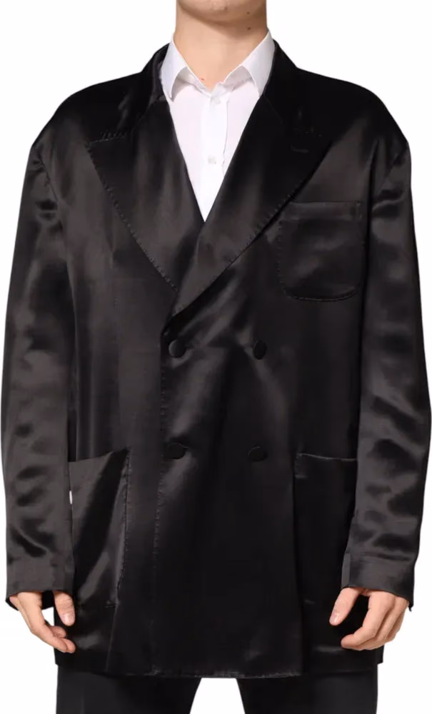 Dolce & Gabbana Black Silk Double Breasted 2 Button Blazer